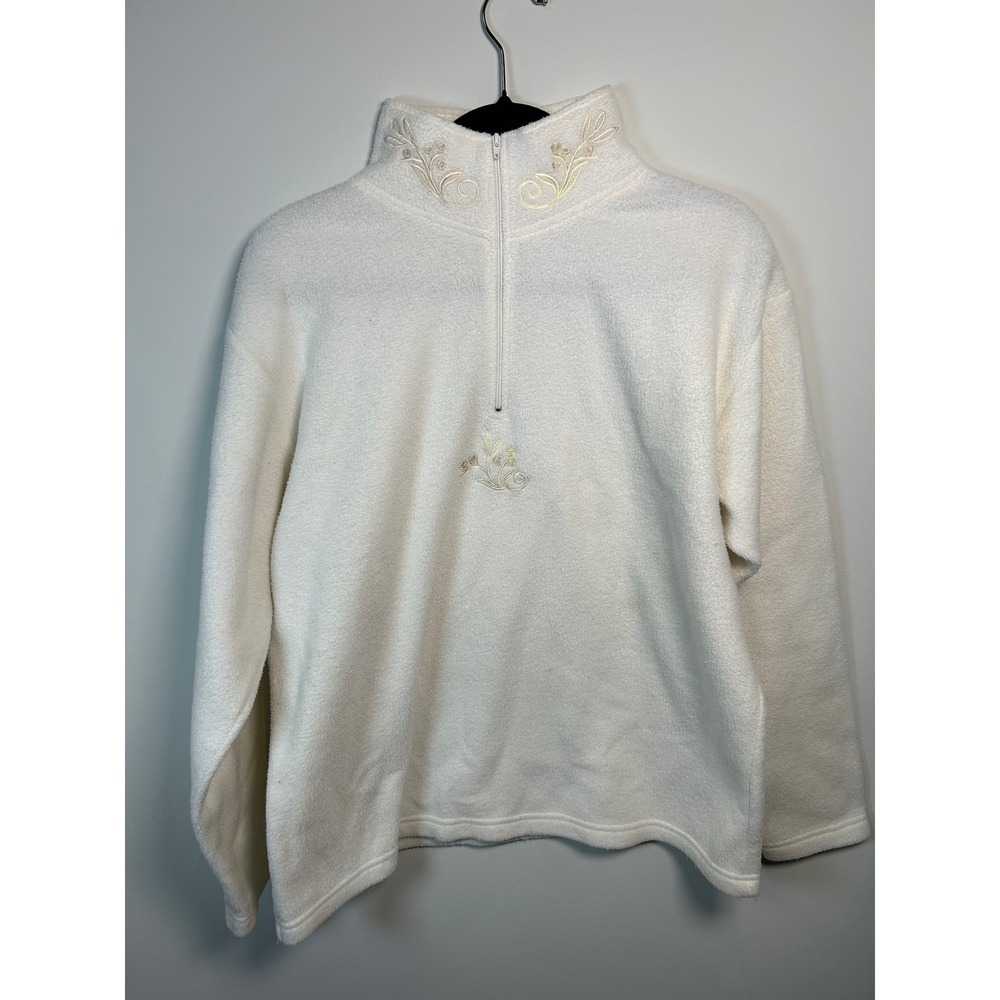 Vintage‎ Victorias Secret Country Fleece Pullover Embroidered Flowers Cream M